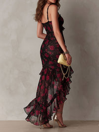Rosalie | Abito Mini Nero con Motivo Floreale con Volant