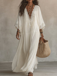 Solveig | Abito in Chiffon Bianco con Scollo a V