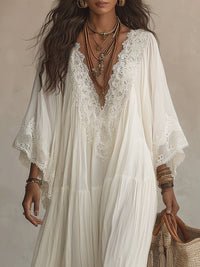 Solveig | Abito in Chiffon Bianco con Scollo a V