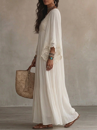 Solveig | Abito in Chiffon Bianco con Scollo a V