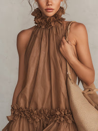 Bettina | Abito Mini Marrone con Collo Halter Senza Maniche