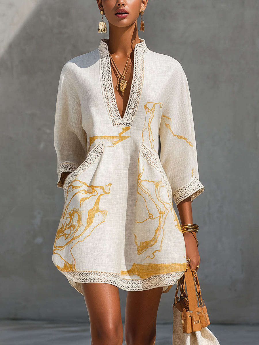 Aliénor | Abito Mini in Pizzo Oro all'Uncinetto