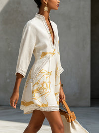 Aliénor | Abito Mini in Pizzo Oro all'Uncinetto