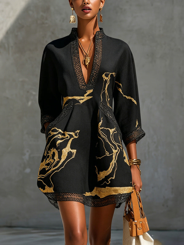 Léonie | Abito Mini in Pizzo Nero all'Uncinetto