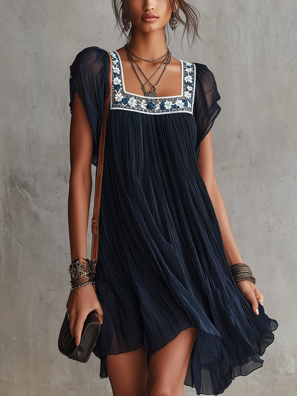 Apolline | Abito Mini in Chiffon con Motivo Floreale Plissettato