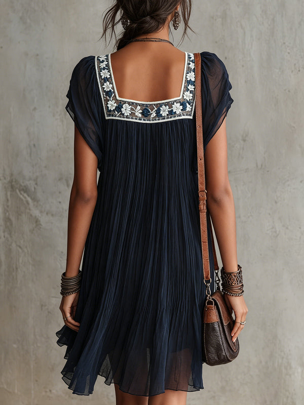Apolline | Abito Mini in Chiffon con Motivo Floreale Plissettato