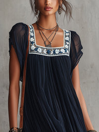 Apolline | Abito Mini in Chiffon con Motivo Floreale Plissettato