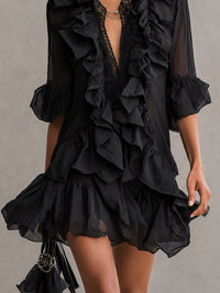 Anaïs | Abito Mini in Chiffon Nero con Volant