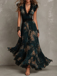Athénaïs | Abito Maxi in Chiffon con Motivo Floreale