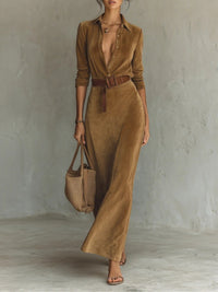 Corentine | Abito Maxi in Camoscio con Colletto