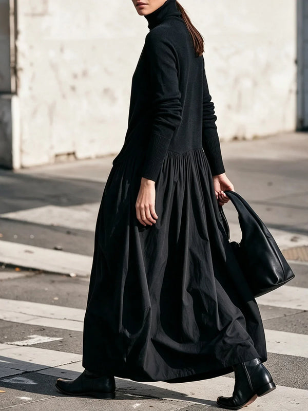 NOIR | Oversize Abito Maxi con Collo Alto con Tasche