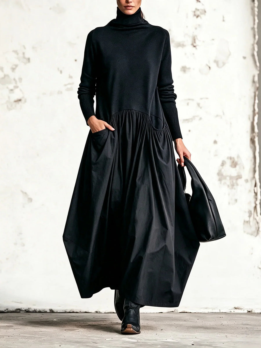 NOIR | Oversize Abito Maxi con Collo Alto con Tasche