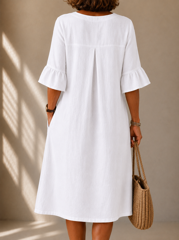 Nicole | Abito Midi Bianco con Bottoni
