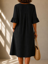 Isabelle | Abito Midi Nero con Bottoni