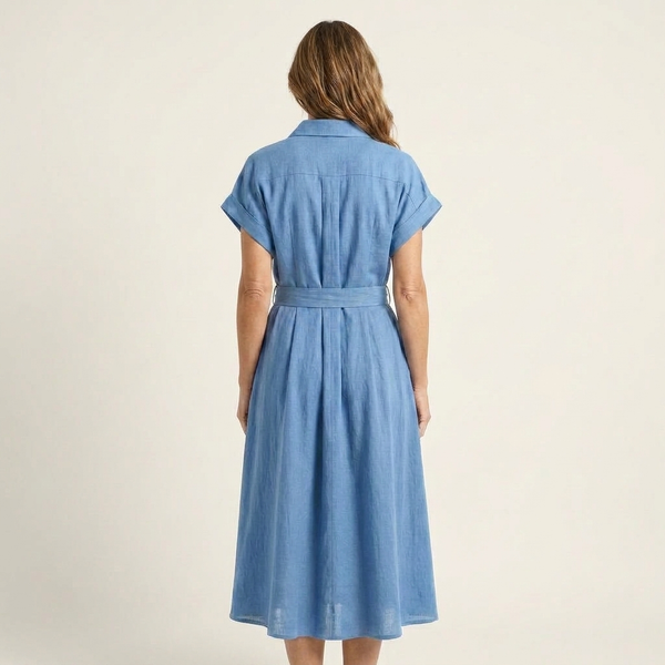 Melody | Abito Midi in Denim con Bottoni con Cintura