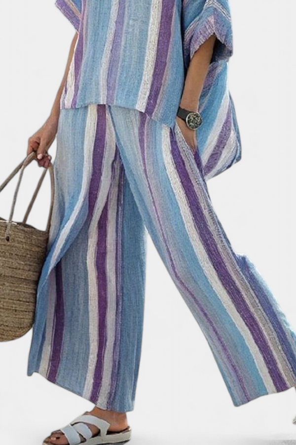 Julietta | Pantaloni da Donna in Lino Viola a Righe