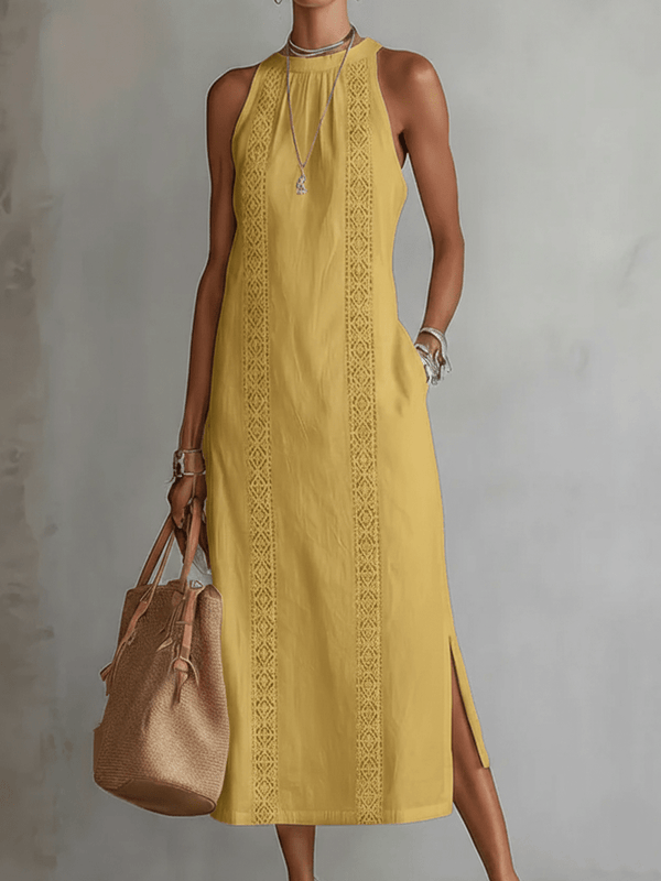 Corentine | Abito in Lino con Colletto con Tasche