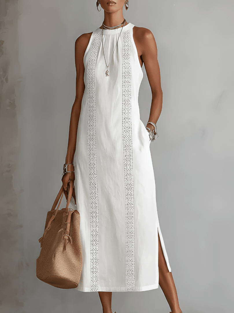 Corentine | Abito in Lino con Colletto con Tasche