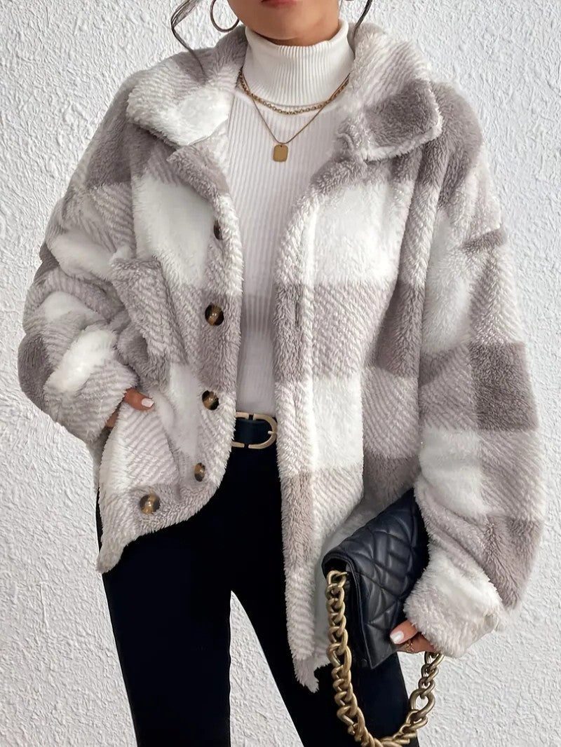 Maurelle | Oversize Giacca da Donna a Quadri con Bottoni