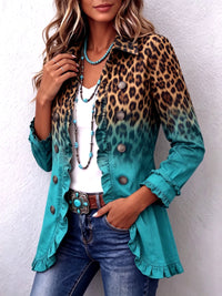 Béatrice | Blazer Turchese con Motivo Leopardato con Volant