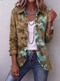 Blanche | Retrò Boho Giacca con Motivo Floreale con Volant