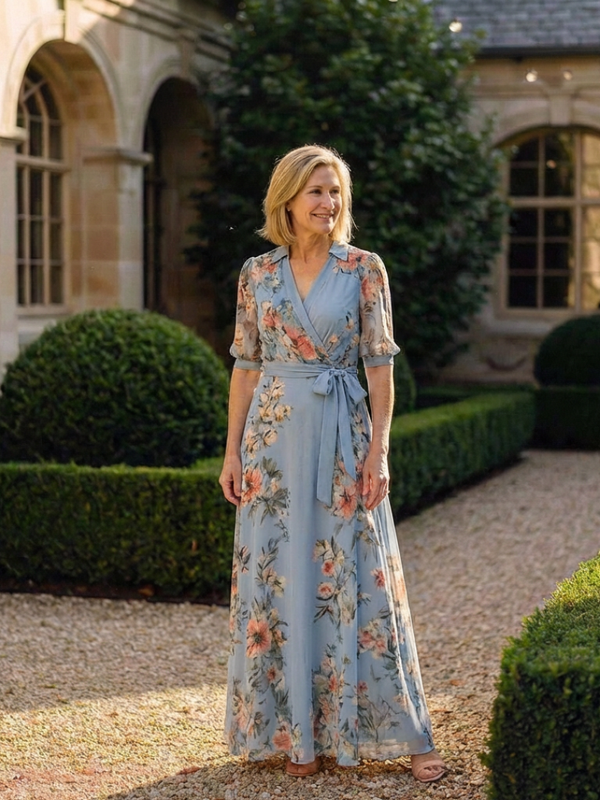 Elowen | Abito Maxi con Motivo Floreale con Scollo a V a Portafoglio