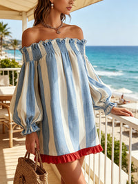 Ondine | Abito Mini Blu a Righe con Spalle Scoperte