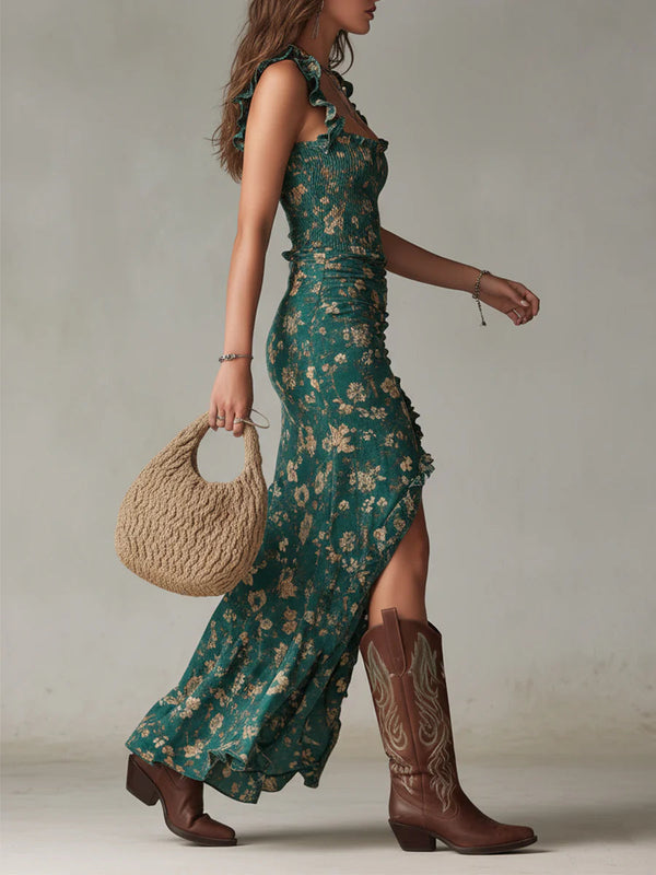 Garance | Boho Abito Maxi Verde con Volant