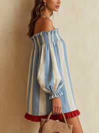 Ondine | Abito Mini Blu a Righe con Spalle Scoperte