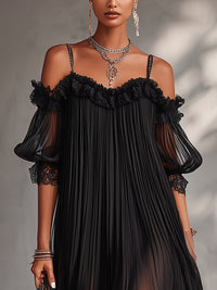 Camille | Abito Mini in Chiffon Nero con Spalle Scoperte