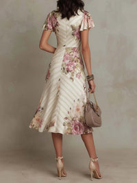 Margaret | Vintage Abito Midi in Raso con Motivo Floreale
