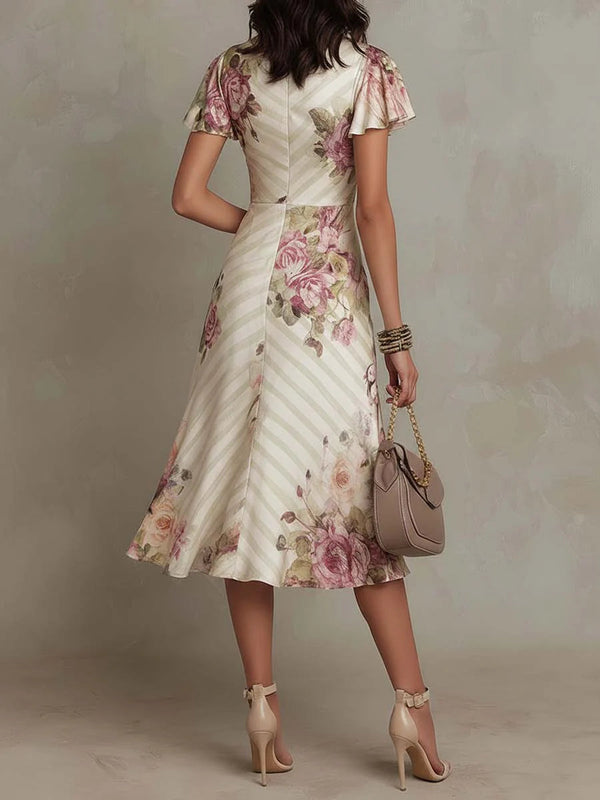 Margaret | Vintage Abito Midi in Raso con Motivo Floreale