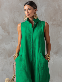 Maïlys | Tuta Verde Senza Maniche con Colletto