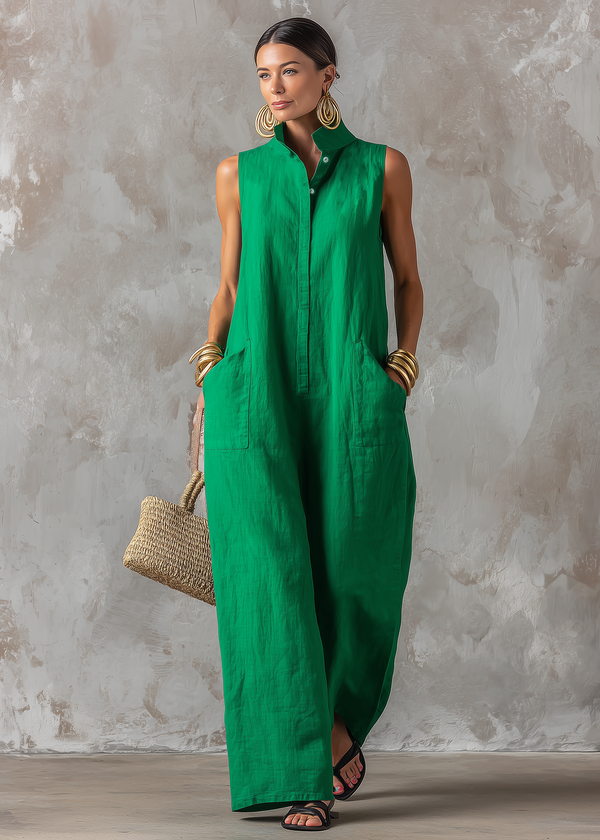Maïlys | Tuta Verde Senza Maniche con Colletto