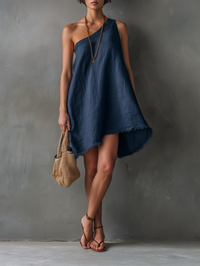 Ophélie | Abito Mini in Lino Monospalla con Frange