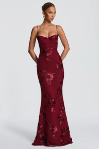 Anastasia | Abito Maxi con Motivo Floreale con Ricamo