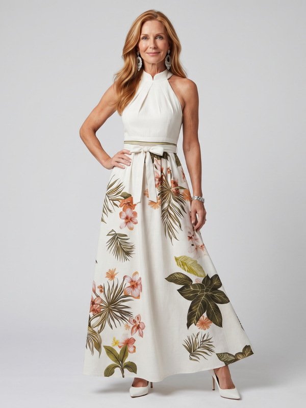 Meadow | Abito Maxi con Collo Halter Drappeggiato