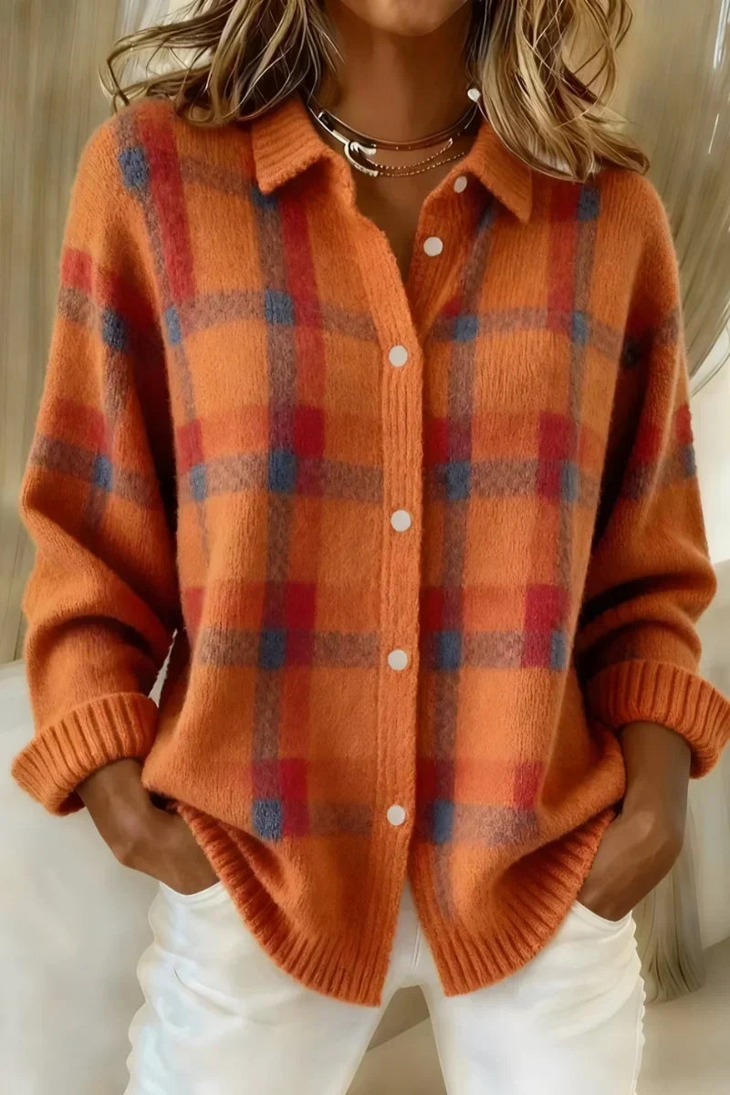 Megan | Cardigan in Maglia a Quadri con Bottoni