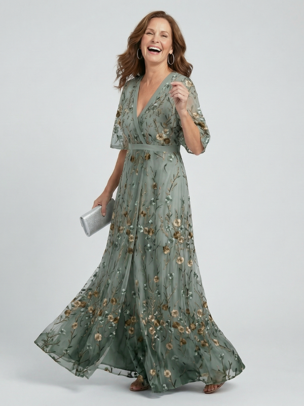 Selora | Abito Maxi con Motivo Floreale con Collo Halter