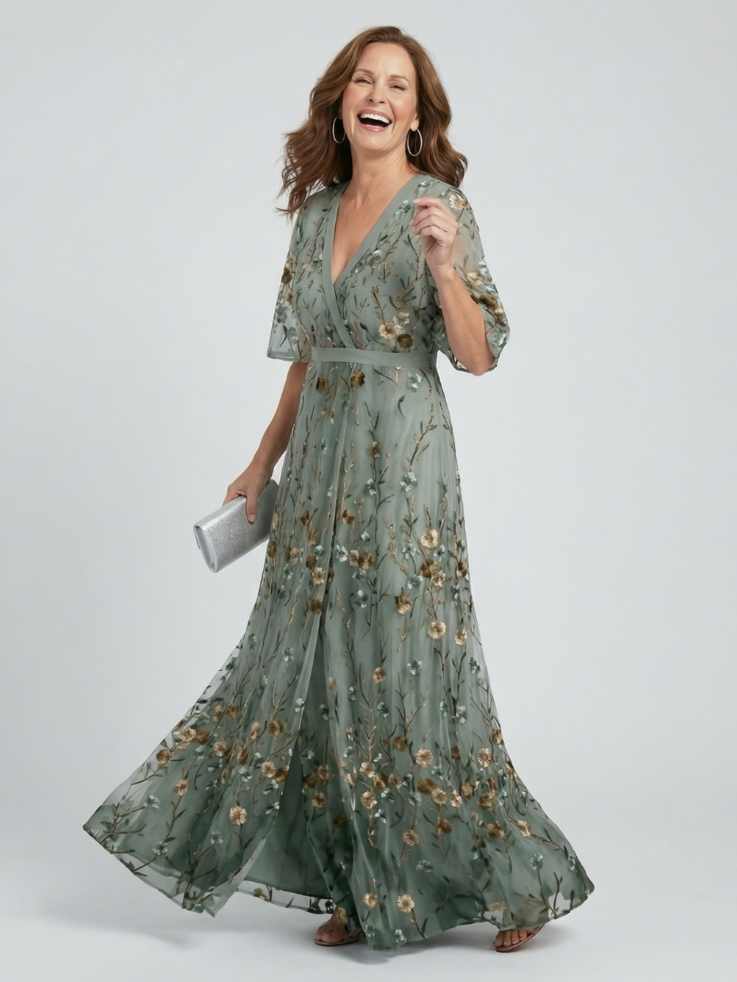 Selora | Abito Maxi con Motivo Floreale con Collo Halter