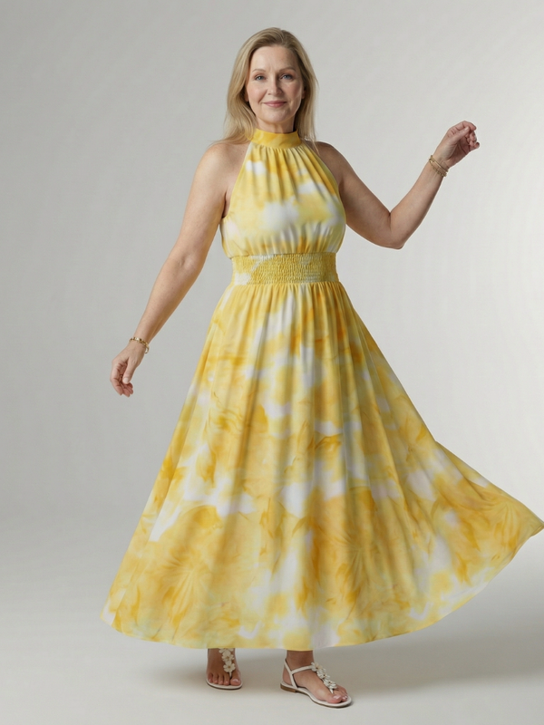 Sylin | Abito Midi con Collo Halter Arricciato