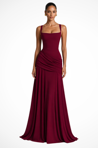Lavinia | Abito Maxi con Scollo Quadrato Arricciato con Spacco
