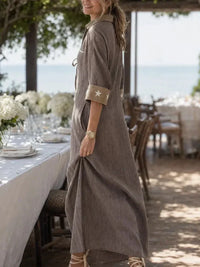 MAREN | Abito Maxi in Lino a Righe