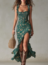 Retrò Boho Abito Maxi con Spacco