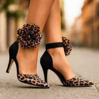 Floral | Scarpe con Tacco Bordeaux con Motivo Floreale con Motivo Leopardato