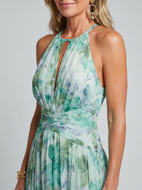 Portia | Abito Midi con Motivo Floreale con Collo Halter Plissettato