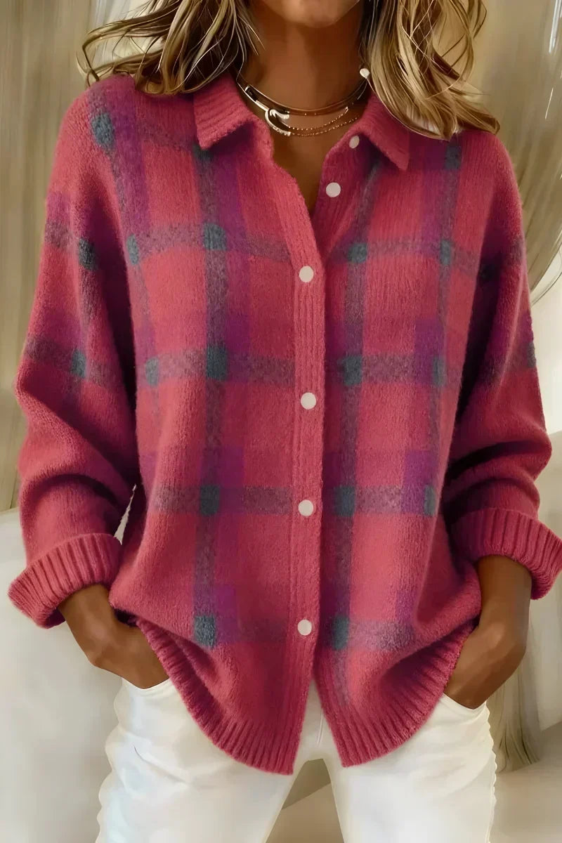 Ashley | Classico Cardigan a Quadri con Colletto