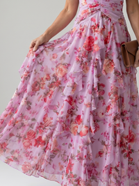 Nori | Abito Maxi con Motivo Floreale con Collo Halter Arricciato