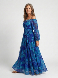 Violet & Grace | Abito Maxi con Motivo Floreale con Spalle Scoperte
