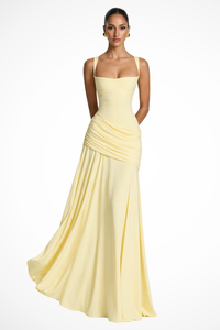 Lavinia | Abito Maxi con Scollo Quadrato Arricciato con Spacco